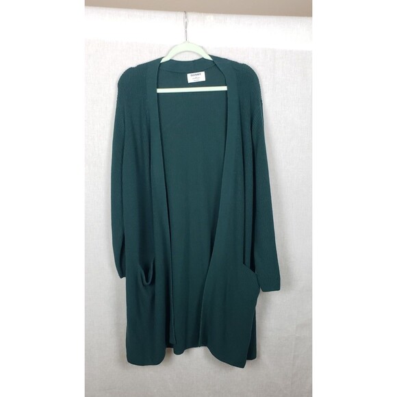 Old Navy Womens Cardigan Open Front 3X Hunter Green Oversized Pocket Casual Cozy - Picture 1 of 6
